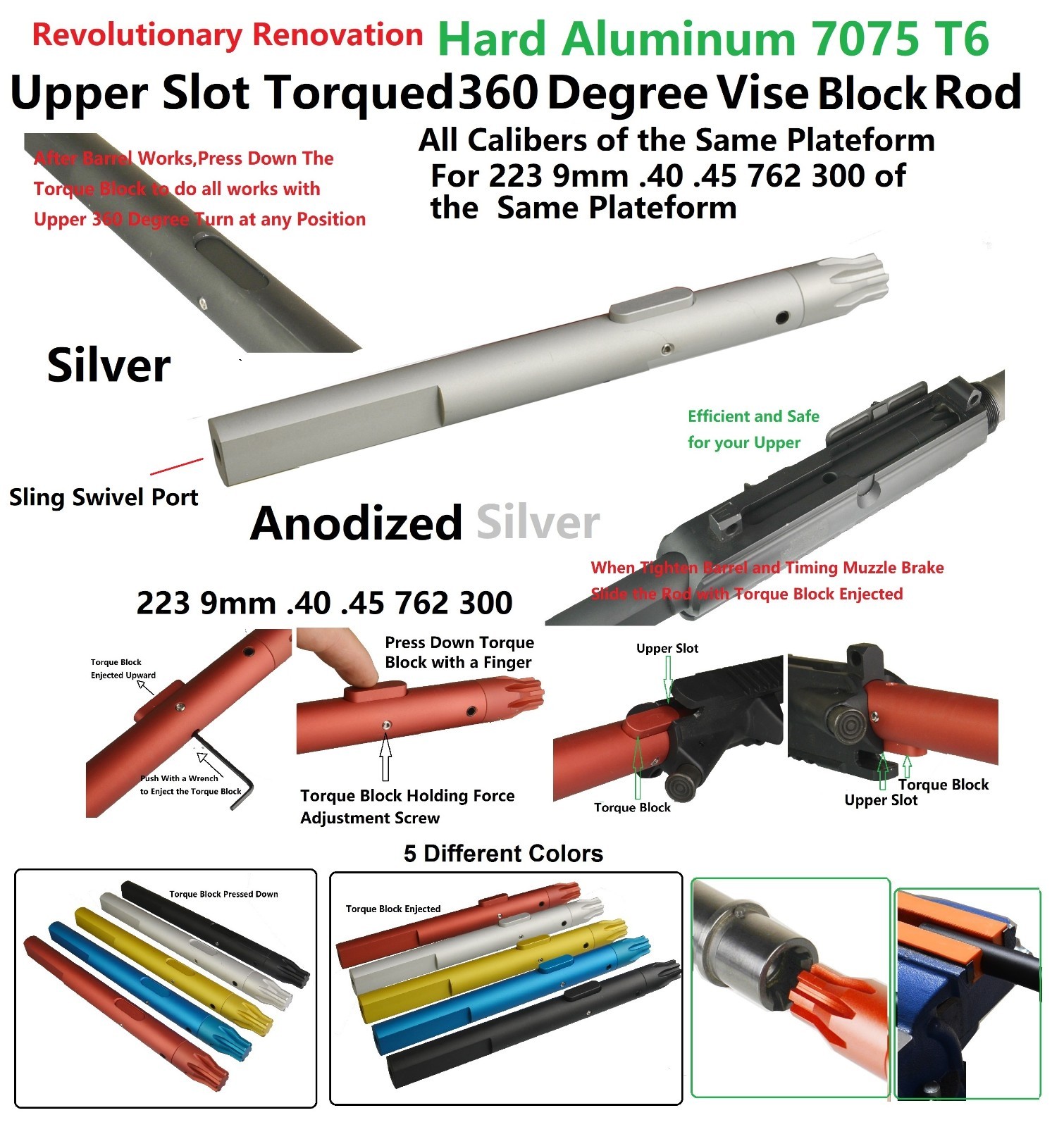 Silver 360 Degree Vice Rod Tool F Install Muzzle Devices & Guard Ect ...