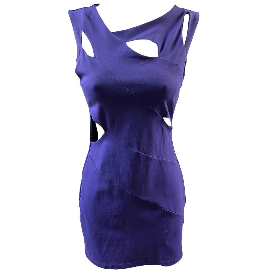 Bebe Mini Dress Size Small Purple Sleeveless Cutout Vintage Y2K Bodycon Glam - Image 3 of 4