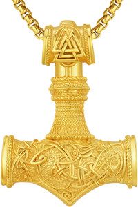 Authentic Sterling Silver Gold Plated Thors Hammer Mjolnir Necklace Viking Gifts Men Women