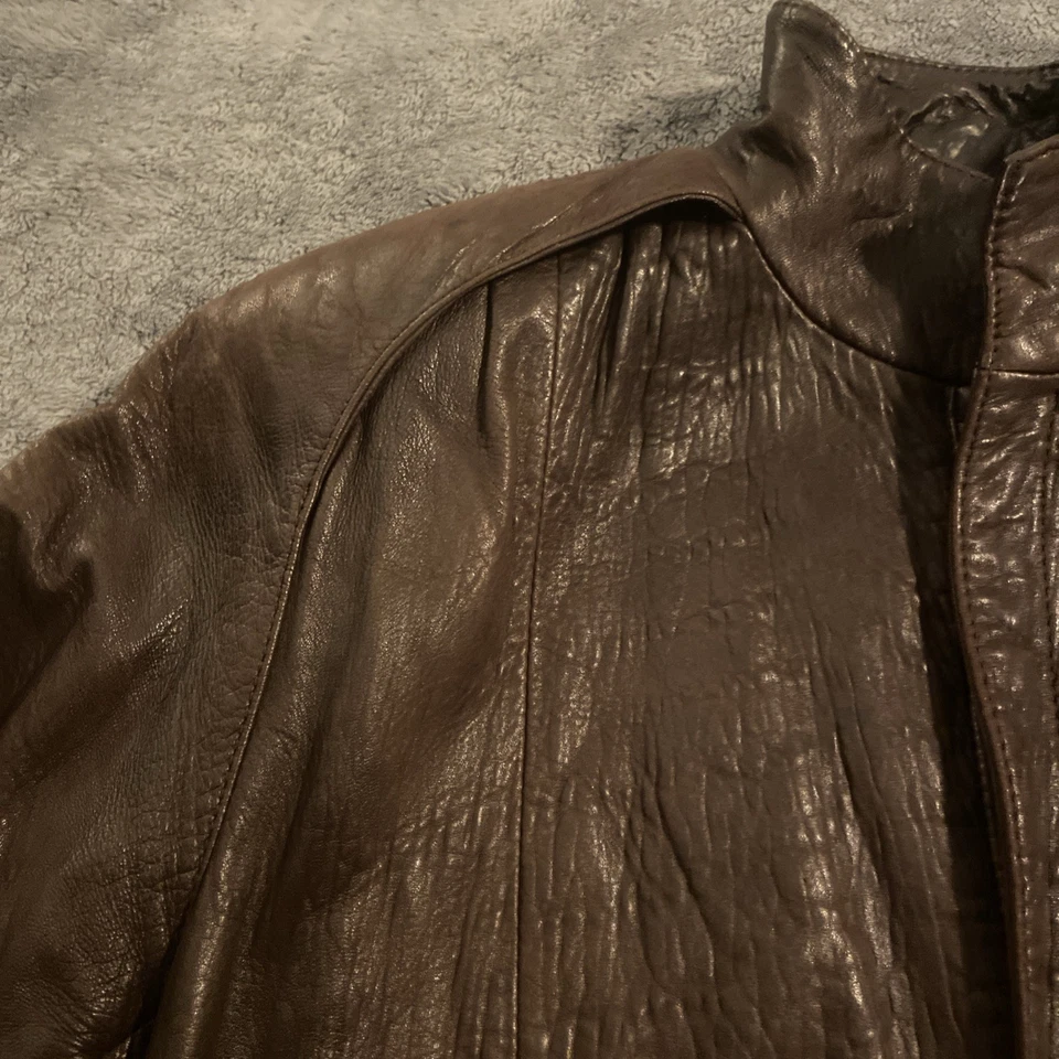 Chaqueta Bomber Vintage Mark Shale Cuero Marrón Charreteras Talla Pequeña 38 Foto 2 de 4