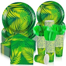 252 Pcs Hawaiian Luau Paper Plates and Napkins Set Tropical Palm Leaf Party S...