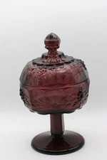 Vtg. L.G. Wright Panel Grape Purple Amethyst Compote Candy Dish 