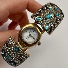 Vintage Heidi Daus Hidden Watch Swarovski Hinged Bangle Bracelet B10258