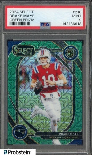 2024 Panini Select Green Prizm #218 Drake Maye Patriots RC Rookie 3/5 PSA 9