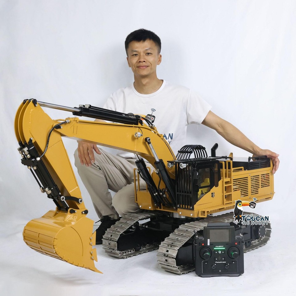 150KG 1/8 Metal RC Hydraulic Excavator 385CF Heavy Duty Digger Sound ...