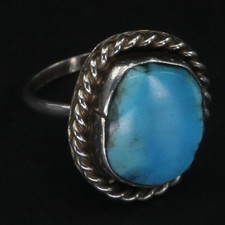 VTG Sterling Silver - NAVAJO Braided Turquoise Cabochon Ring Size 5 - 3g