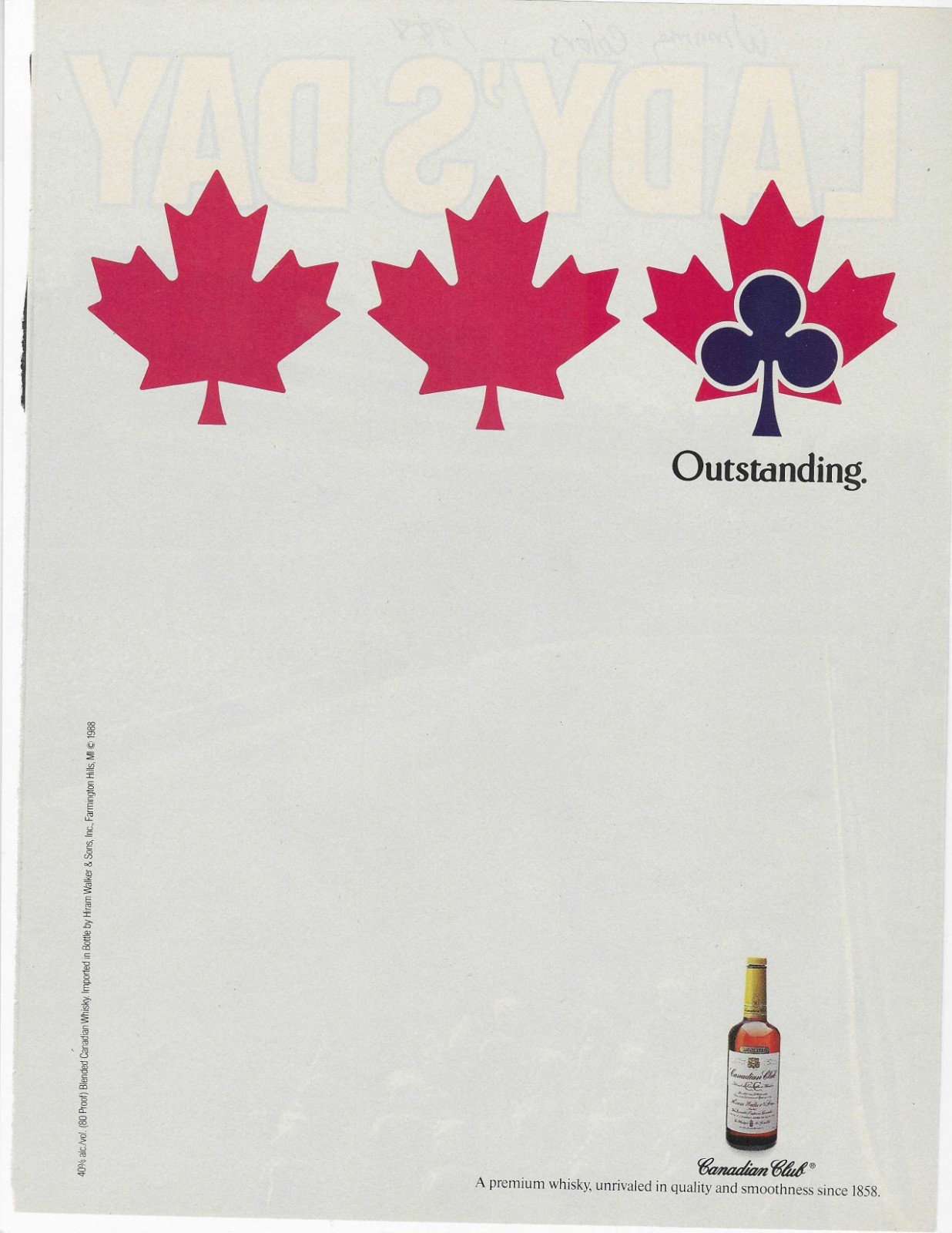Outstanding  Canadian Club Original Print Ad