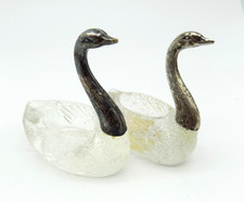 Vintage 800 Silver Swan Salt Cellar Pair Glass Body Sterling Vintage 800 Silver Swan Salt Cellar Pair Glass Body Sterling - Image 1