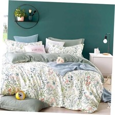 100 Cotton Floral Duvet Twin 68" 90" Botanical Floral - White Dusty Green