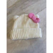 Hello Kitty x Forever 21 cream white pink bow Knit beanie Hat sanrio