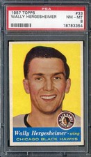 1957-58 Topps #33 Wally Hergesheimer PSA 8 Blackhawks *ML70-494