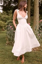 House of CB Dress Size L Hattie White Corset Lace Up Midi Sundress Pin Tuck Sexy