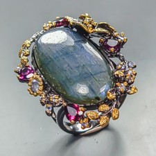 Vintage ring 35ct Natural Labradorite Ring 925 Sterling Silver Size 8.5 /R451986