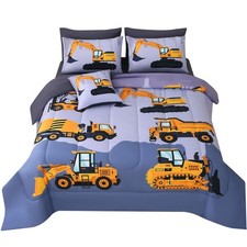 JQinHome Construction Twin Bedding Sets for Boys Kids,6 Piece Bed in A Bag 3D...