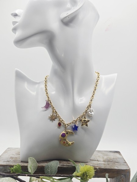 Alternate view of Crescent Star" Necklace, 18k Gold Plated Waterproof Hypoallergenic