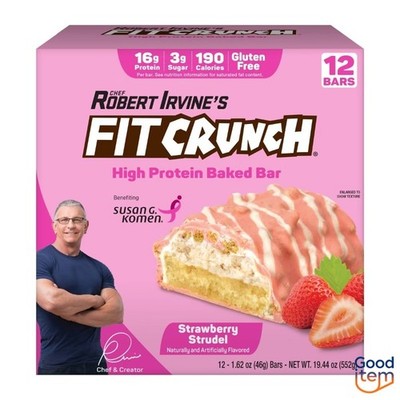 FITCRUNCH Strawberry Strudel Baked Snack Bars - 16g Protein - 12ct/19.44oz