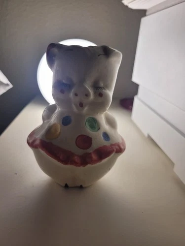 VTG Shawnee Pottery Piggy Bank Anthropomorphic Pig w/Polka Dots 1950’s No Plug