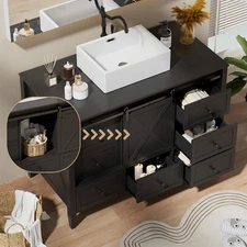 48-inch Bathroom Vanity with Sink Ceramic Freestanding Cabinet Sliding Barn Door