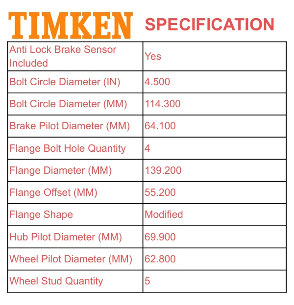 Conjunto de buje de cojinete de rueda trasera TIMKEN para Honda Civic LX DX 2006-2011 Foto 3 de 4