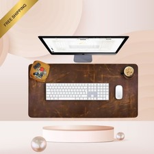 Real Leather Desk Mat Set 32x16 Large Desk Cover Mouse Pad Desk Protector