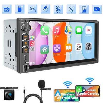 Wireless Apple CarPlay 7'' Double 2Din Car Stereo Radio Android Auto Touch Screen