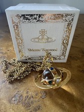 Vivienne Westwood Vintage Medium Size Gold Orb Pendant Necklace Pink Box