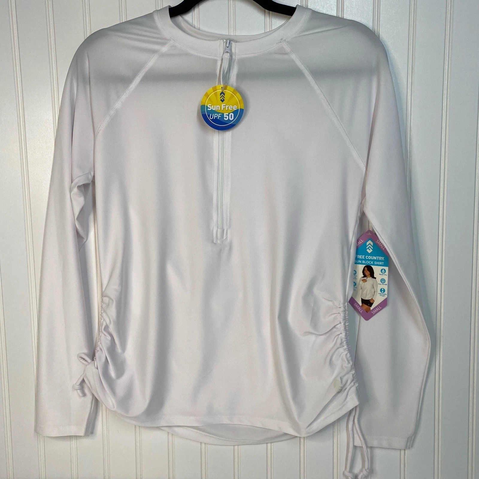 NWT Free Country Women’s White Long Sleeve Sun Block Shirt Size S 4/6