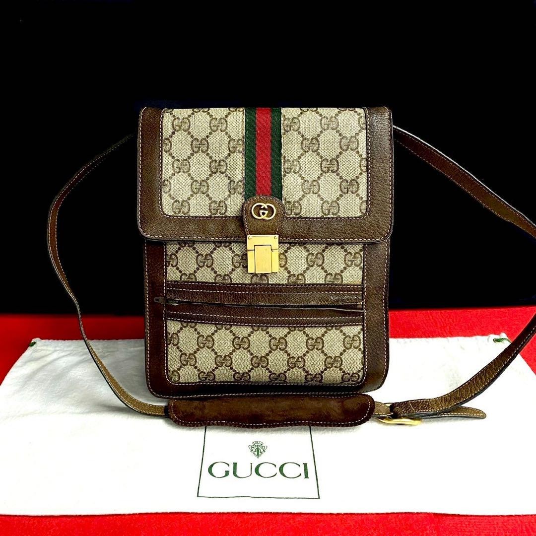 Gucci GG Leather Sherry Shoulder Bag Brown Preowned