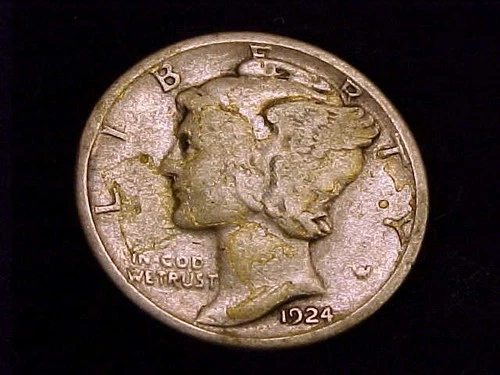 1924-S  Mercury Dime,  Very Good to nearly Fine  Grade.