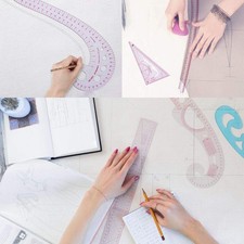 Fashion Clear Metric Sewing Ruler Set, French Curve Pattern Ruler Kit for Beg...