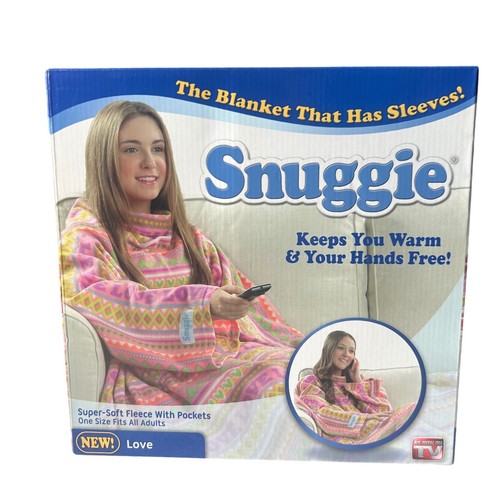 New Snuggie Blanket with Sleeves Super Soft Fleece Love Pattern One Size