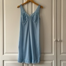 Ladies Vintage Baby Blue Slip Dress 100% Nylon Fits UK 10-12 Sleeveless