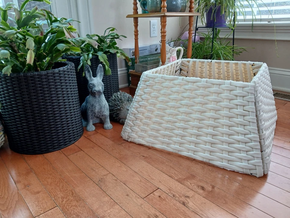 Collar de árbol cuadrado de mimbre Belén Luces - Plegable 4 paneles - Blanco - Nuevo Foto 3 de 4