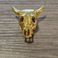 Vintage Gold Bull Skull Brooch & Scarf Clip