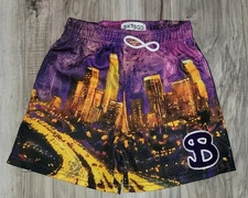 Bucket Squad Youth Large Basketball Shorts Los Angeles Lakers Skyline Print
