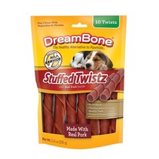 DreamBone Stuffed Twistz 10 Count, Rawhide-Free Chews For Dogs, With Pork-Flavor