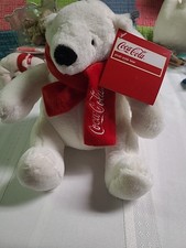 Coca Cola Polar Bear Plush Red Scarf Stuffed Animal approx, 7"  Bin F 