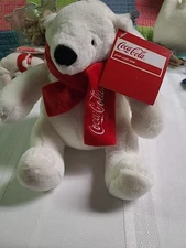 Coca Cola Polar Bear Plush Red Scarf Stuffed Animal approx, 7"  (Bin F)
