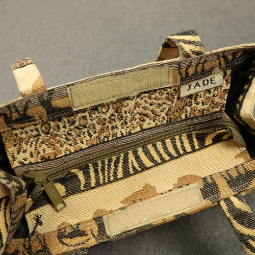 Jade African Safari Themed Upholstery Tote Bag with Coin Purse Zip-Close Brown - Picture 12 of 24