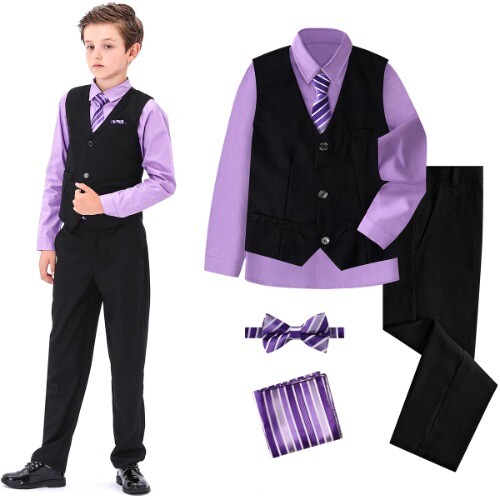 Boys Vest and Pants Set Outfit Boys Suit 6Pcs Formal Dress Wedding Gras Outfit - Picture 15 of 15