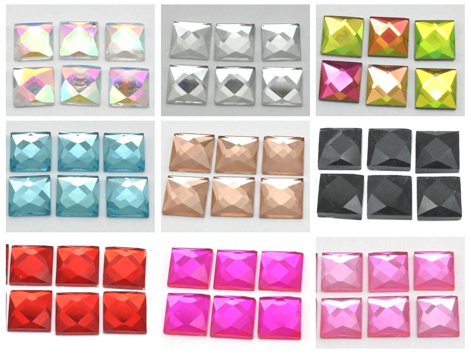 100 Faceted Square Flatback Glass Crystal Rhinestone Gems 10X10mm Color Choice - Image 2 of 4