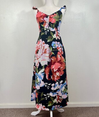 AMELIA New York Women Dress Maxi Empire Black Floral Polyester Chiffon Size 4 NW