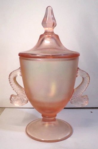 Fenton VELVA ROSE Stretch Glass Lidded Candy Jar with DOLPHIN Handles 9" PERFECT