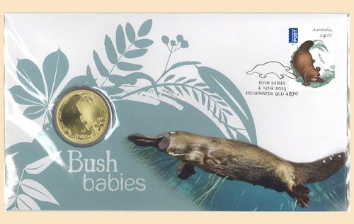 Australia 2013 Bush Babies Platypus Stamp & $1 UNC Coin Cover - PNC