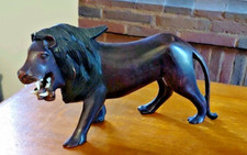 Vintage Wooden African Carved Lion Figure 11 X 5 1/2 Inches