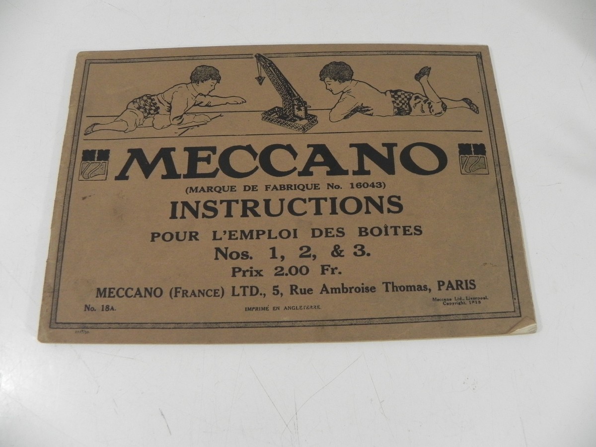 Meccano catalogue n° 18A 1918 emploi des boites Nos. 1 2 & 3