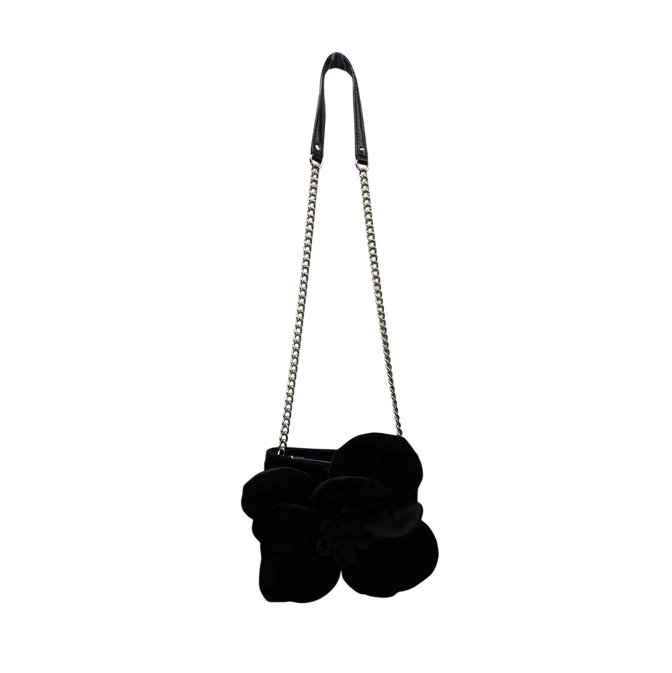 Bolso Bandolera Kate Spade Flor Terciopelo Negro con Correa de Cadena Dorada Talla S Foto 2 de 4