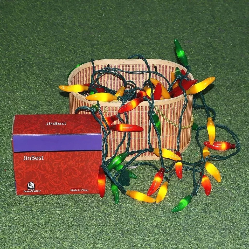 35 LED Red Green & Yellow Chili Pepper Lights 18 Ft Green Wire House Decorative - Image 2 of 4