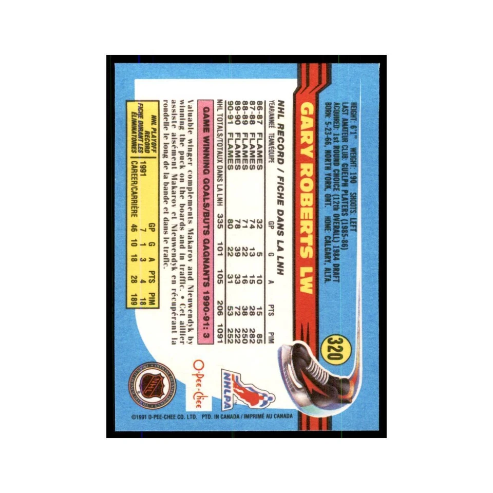 Gary Roberts 1991 O-Pee-Chee #320 Calgary Flames Hockey Card NM - Image 2 of 3