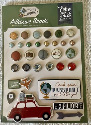 Echo Park LET S GO TRAVEL Adhesive Brad Set~Beautiful! Quick Ship!
